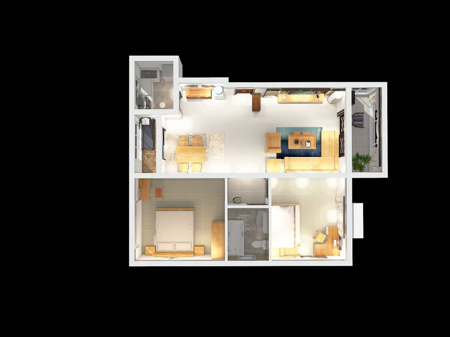 118平方户型效果图 - 中式风格两室两厅装修效果图 - 梦星魂家具设计