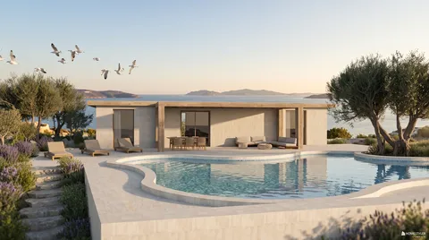 modern villa with swimming pool amidst greenery and scenic views optimizing outdoor living space using Homestyler's real-time 3D rendering feature