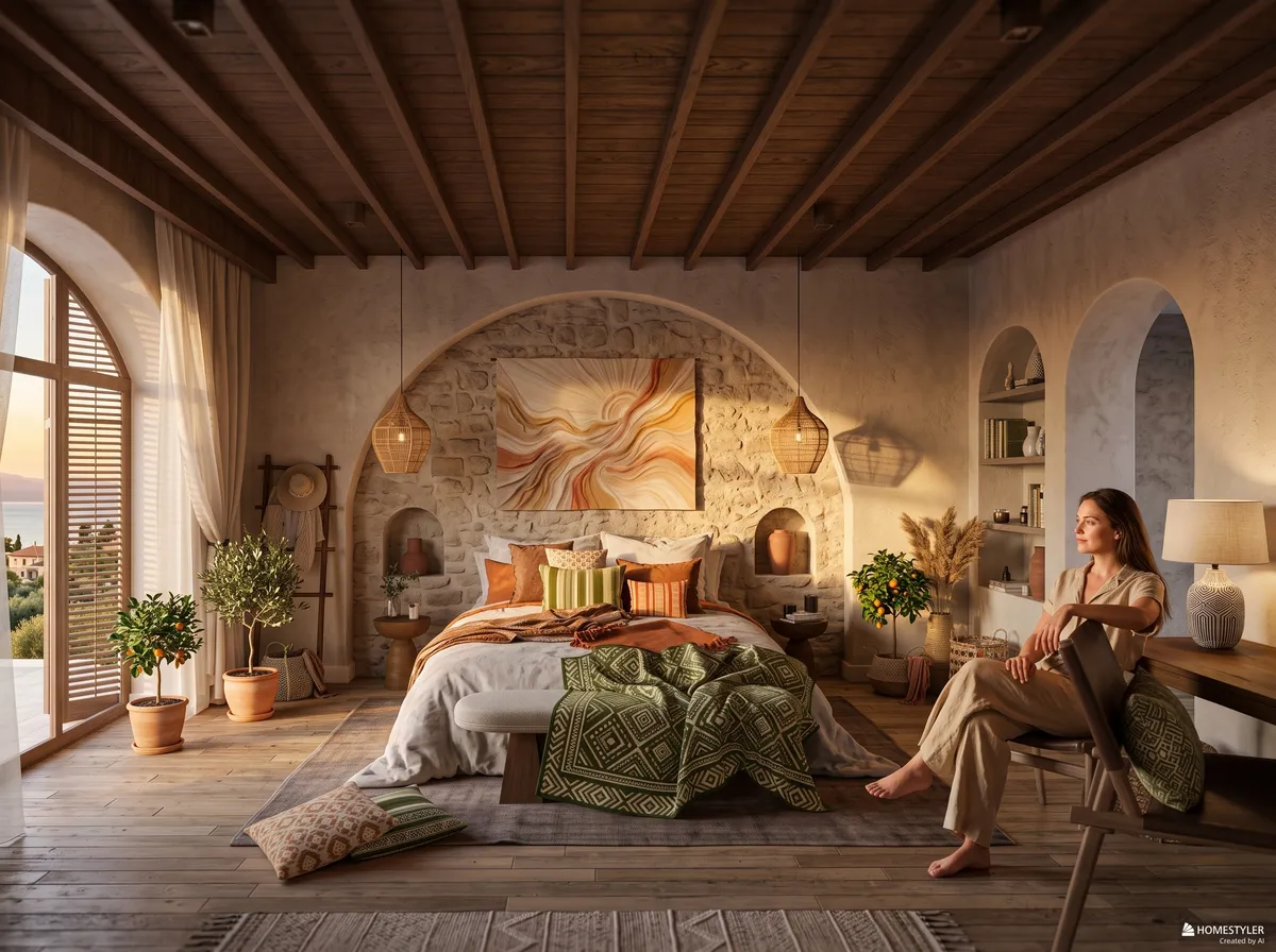Vista del dormitorio con luz natural y decoración elegante