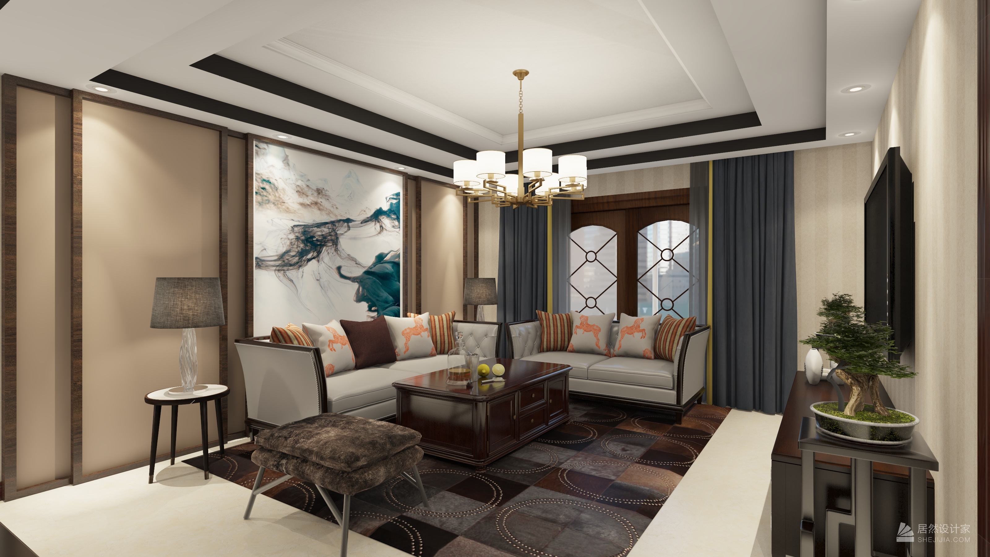 山水画-中式风格设计效果图-设计师哈丽