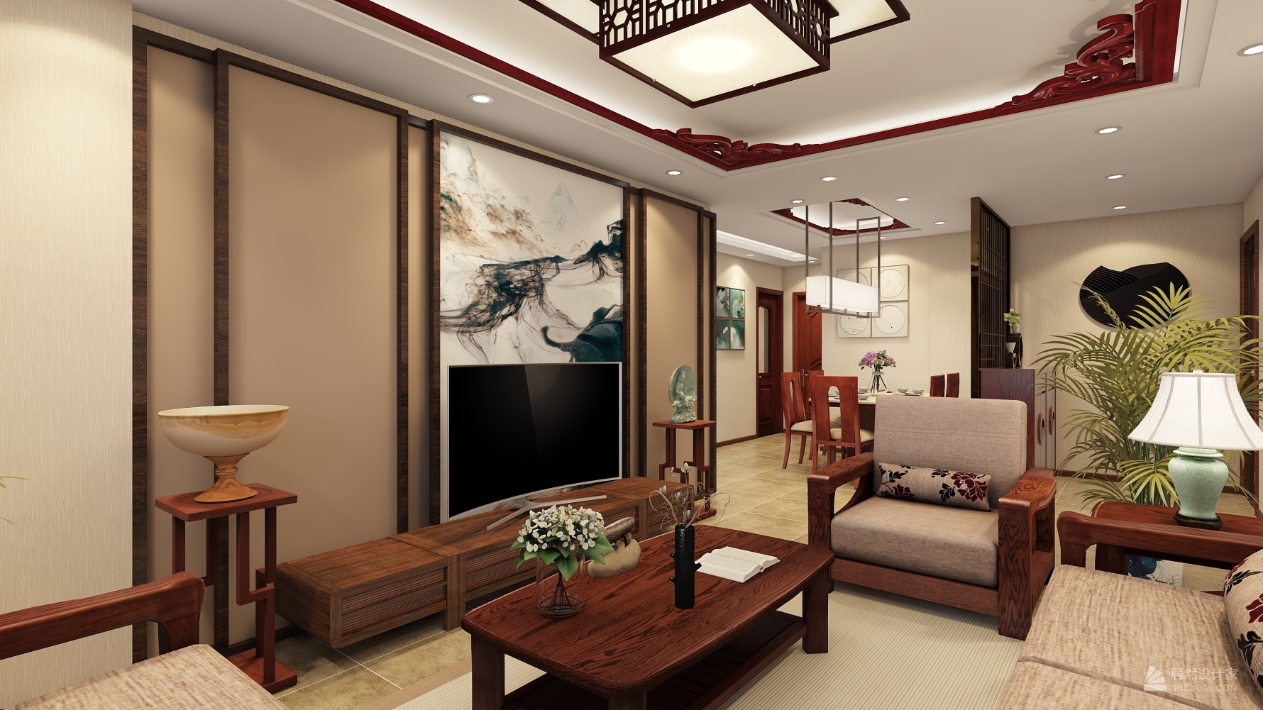 38平米新古典风格两居室客厅装修效果图2014图片_太平洋家居网图库