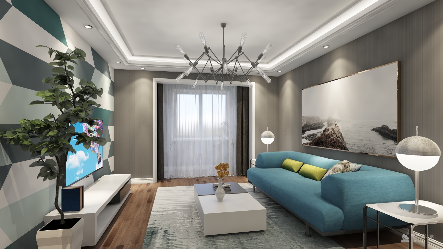 现代简约单身公寓 - 现代风格一室一厅装修效果图 - 17355430918设计效果图 - 每平每屋·设计家