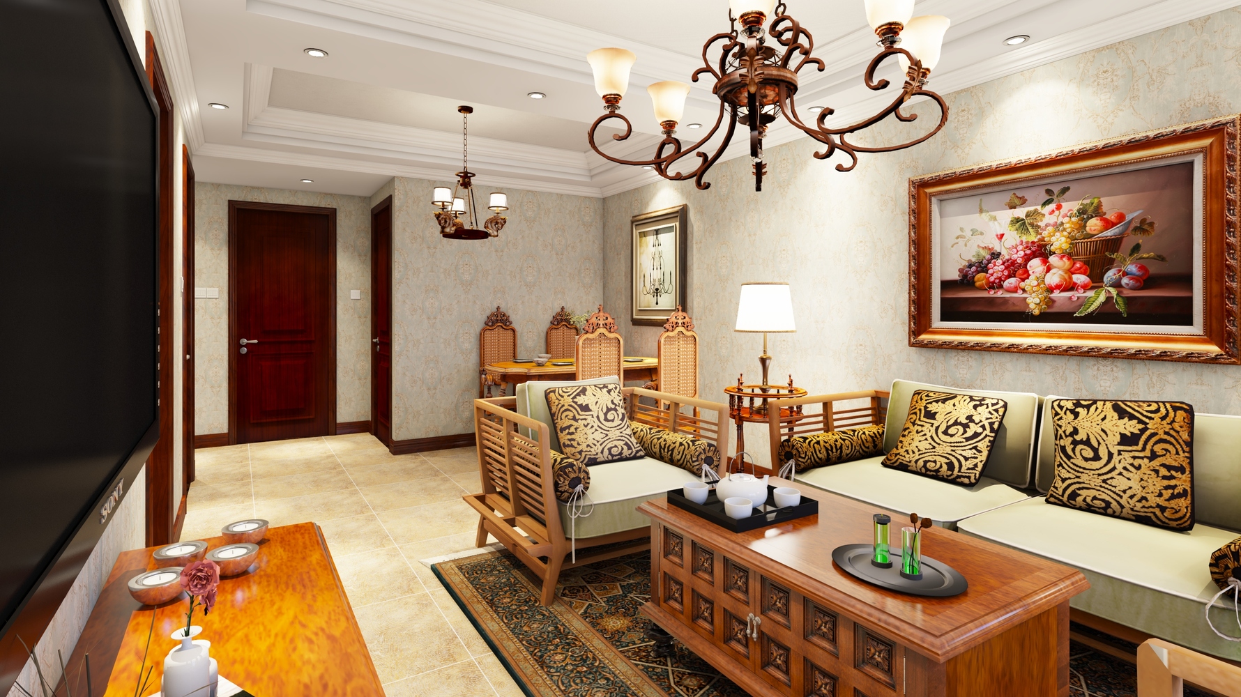 美式风格客餐厅装修设计效果图