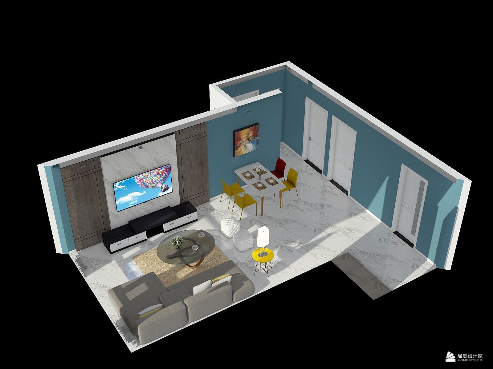 美式三室一厅3d装修效果图-躺平设计家