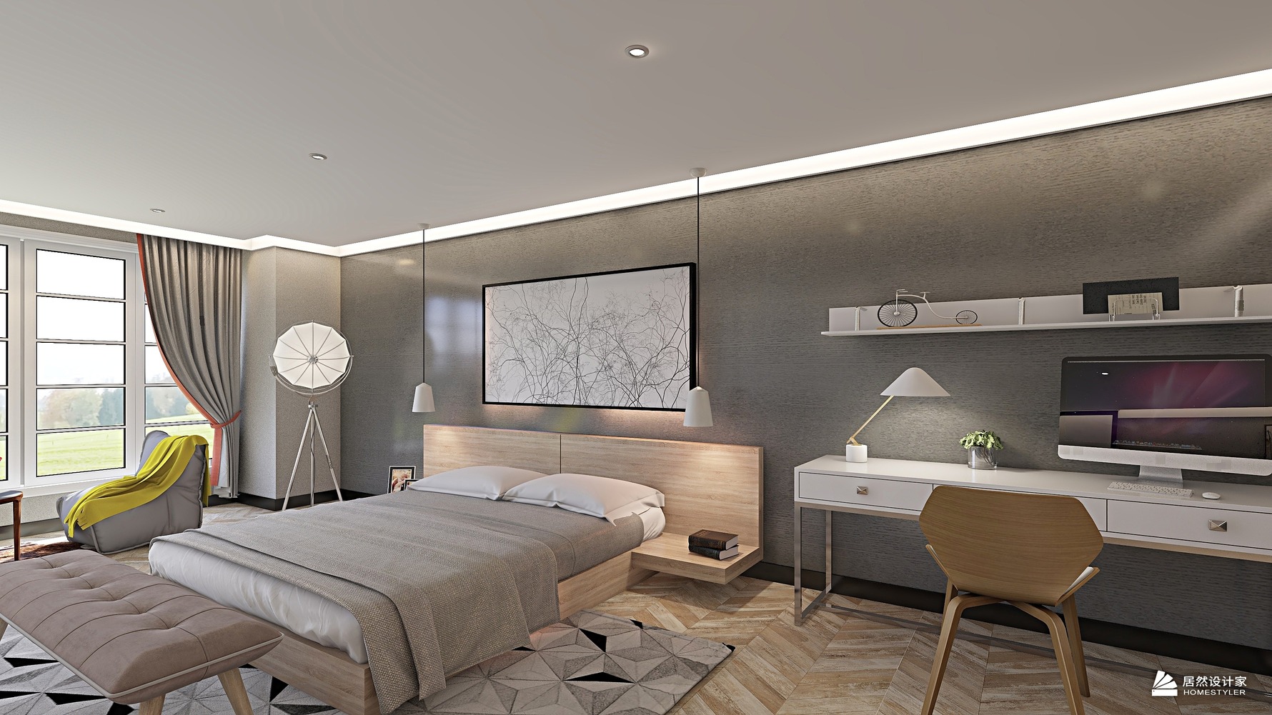 快捷酒店标间 - 北欧风格一室一厅装修效果图 - 设计师张泽中设计效果