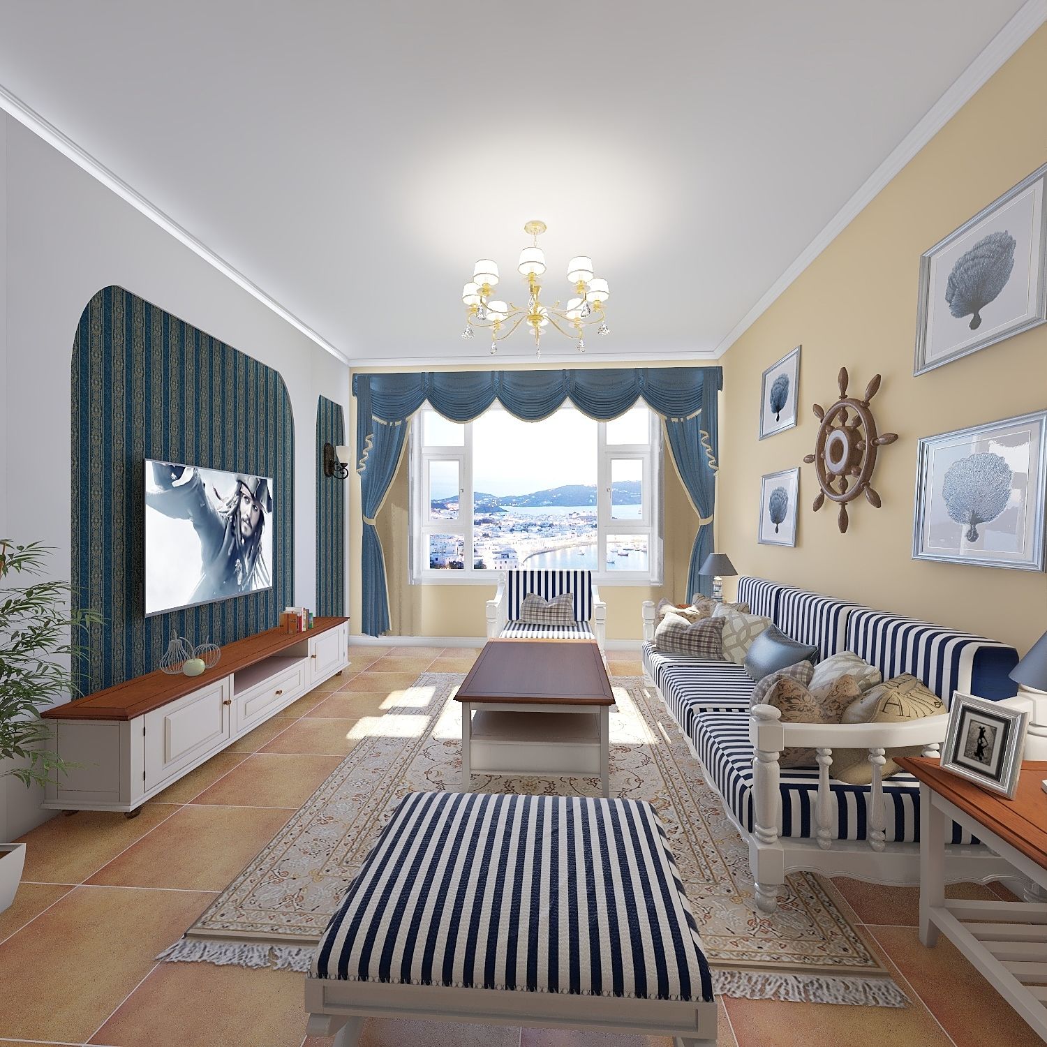 地中海风格两室一厅装修设计效果图