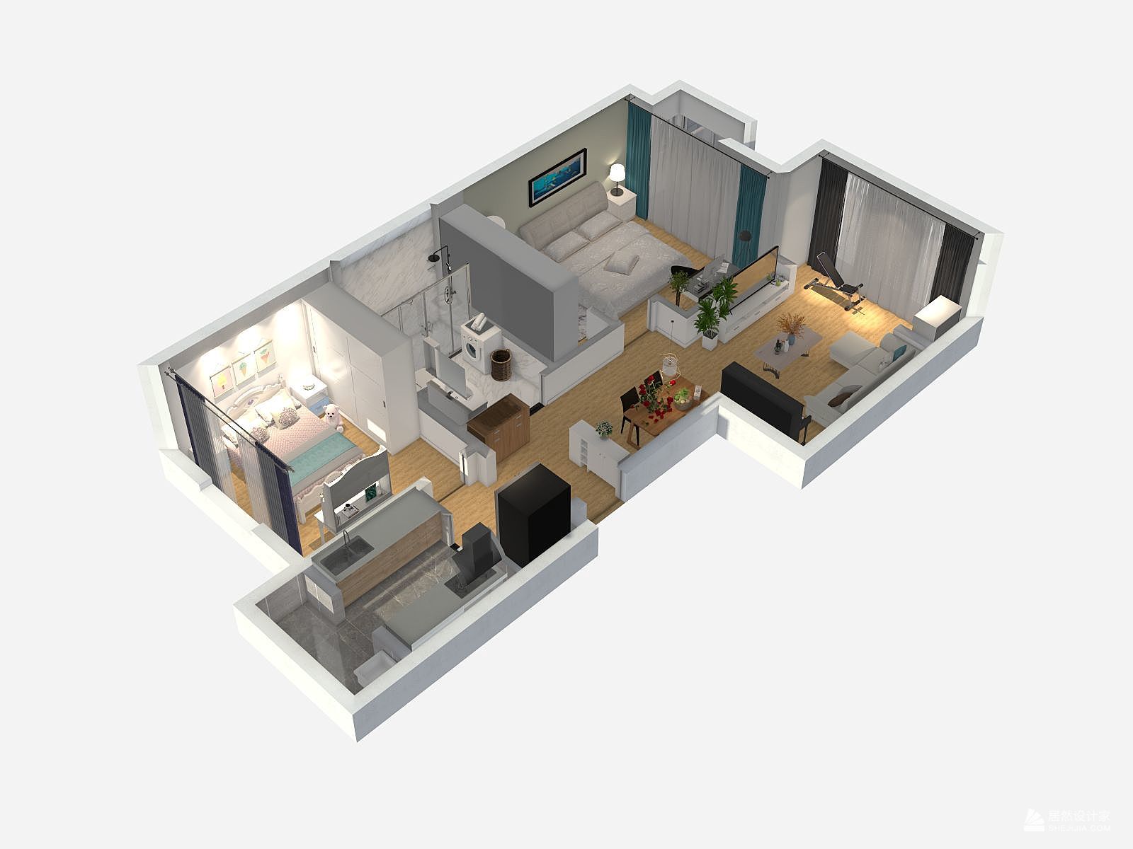 现代风格两室一厅装修设计效果图