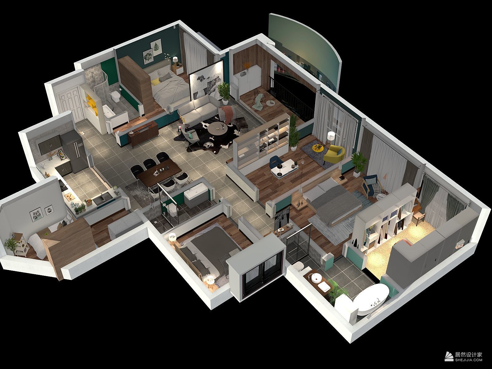 混搭风格四室两厅装修设计效果图