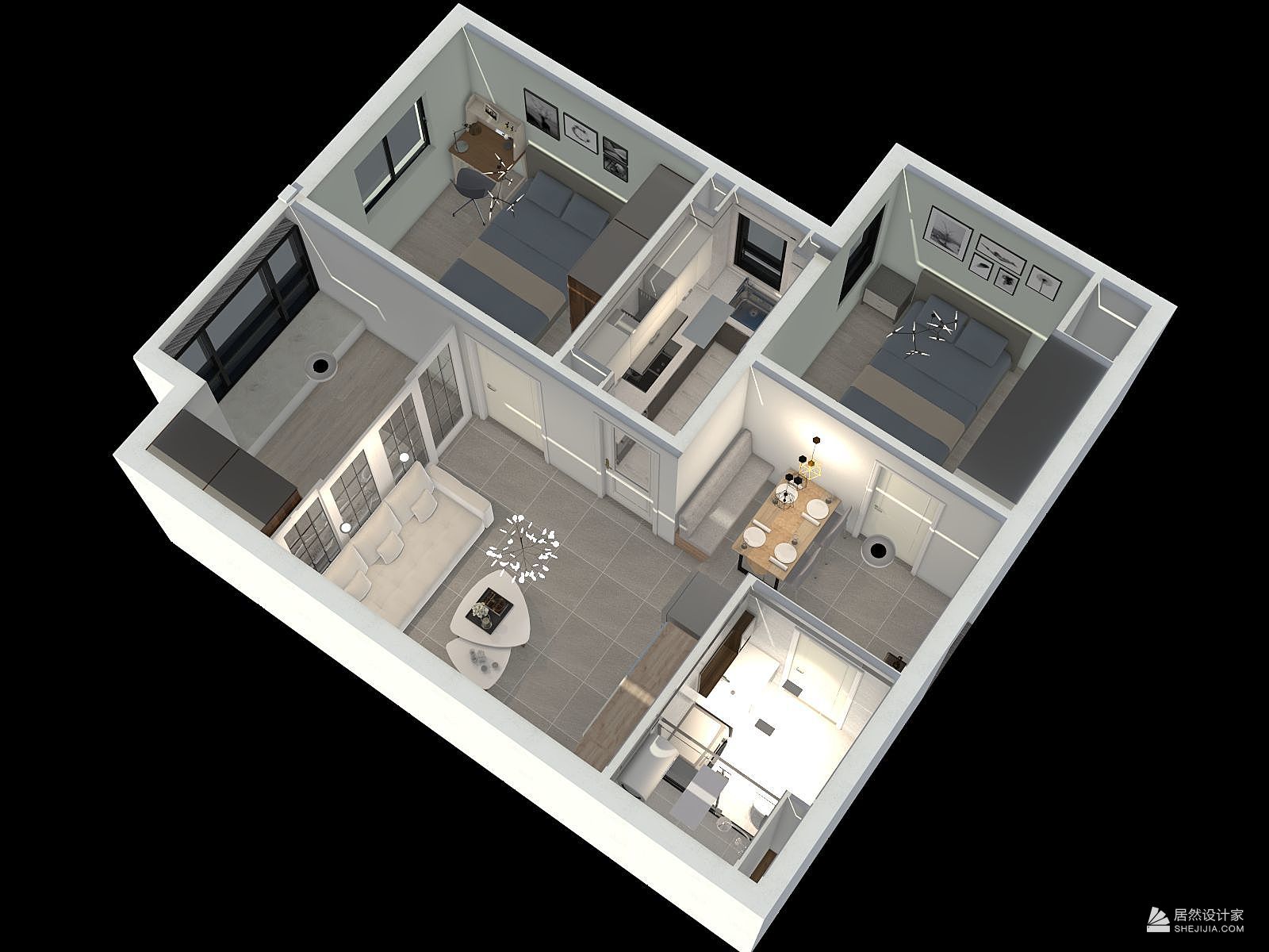 现代风格两室一厅装修设计效果图