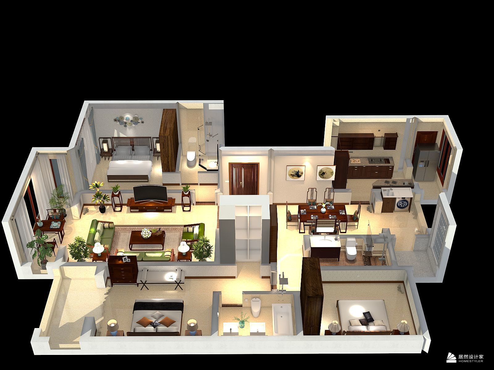 中式风格四室两厅装修设计效果图