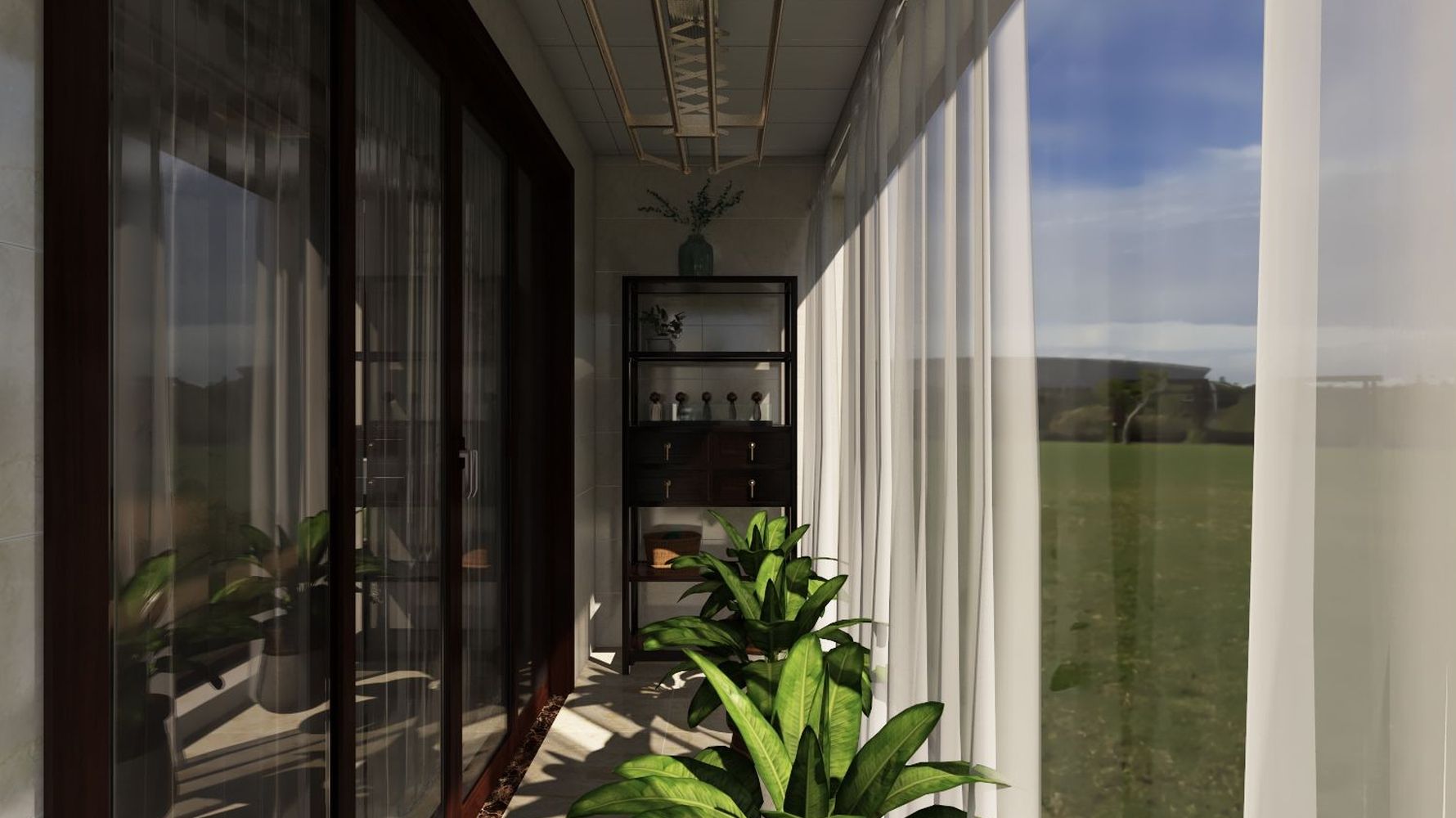 中式风格南阳台装修设计效果图