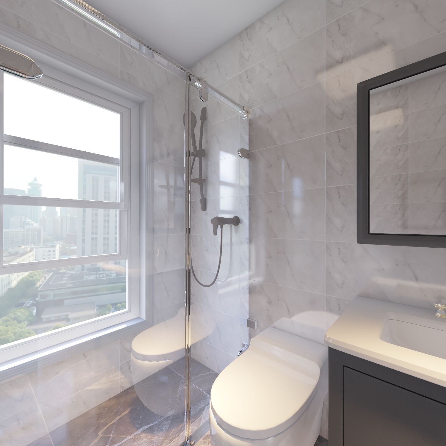 白色清新北欧卫生间浴缸装修设计图-房天下装修效果图