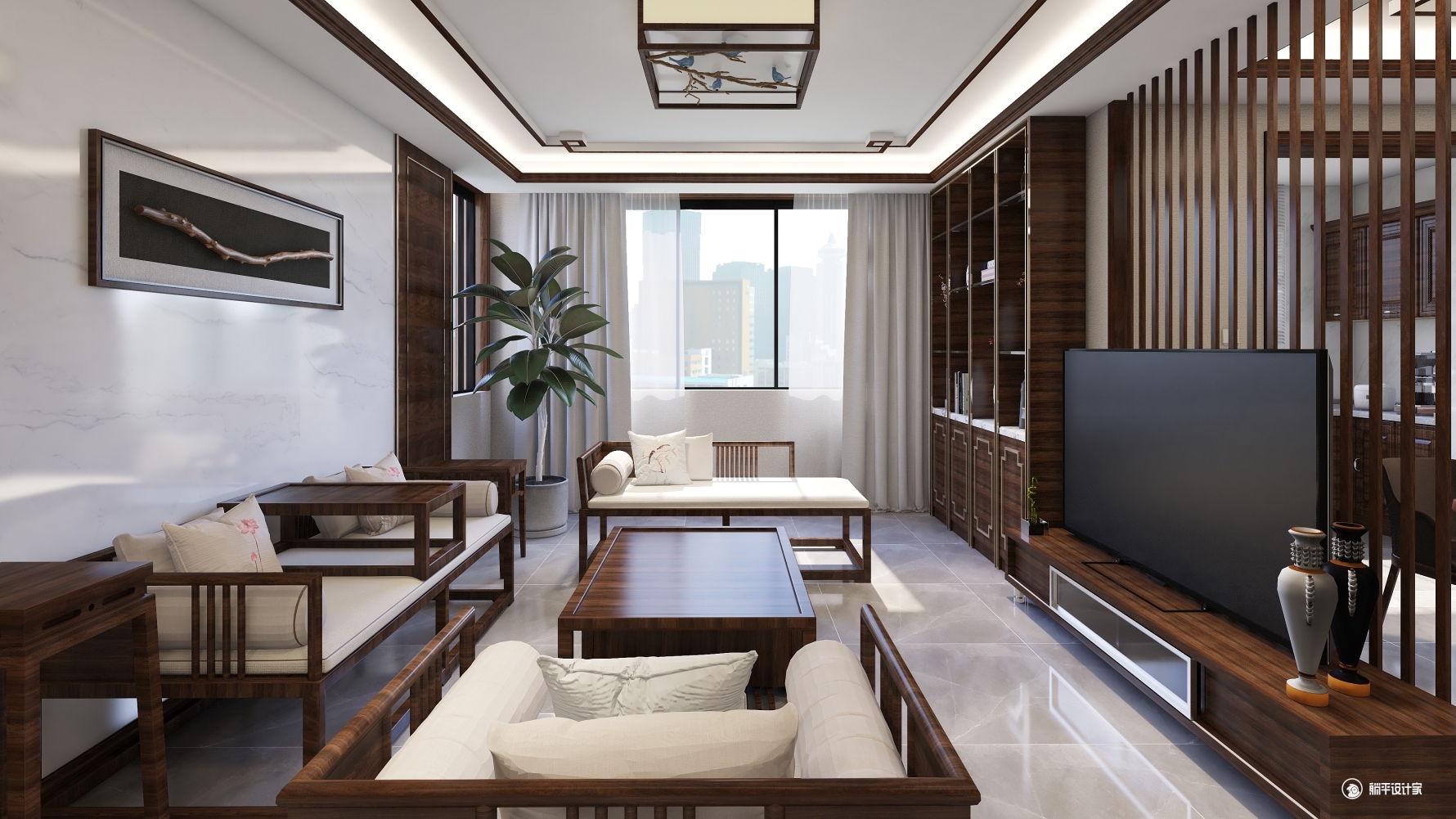 水墨东方 - 中式风格两室两厅装修效果图 - 郝浩设计效果图 - 每平每屋·设计家
