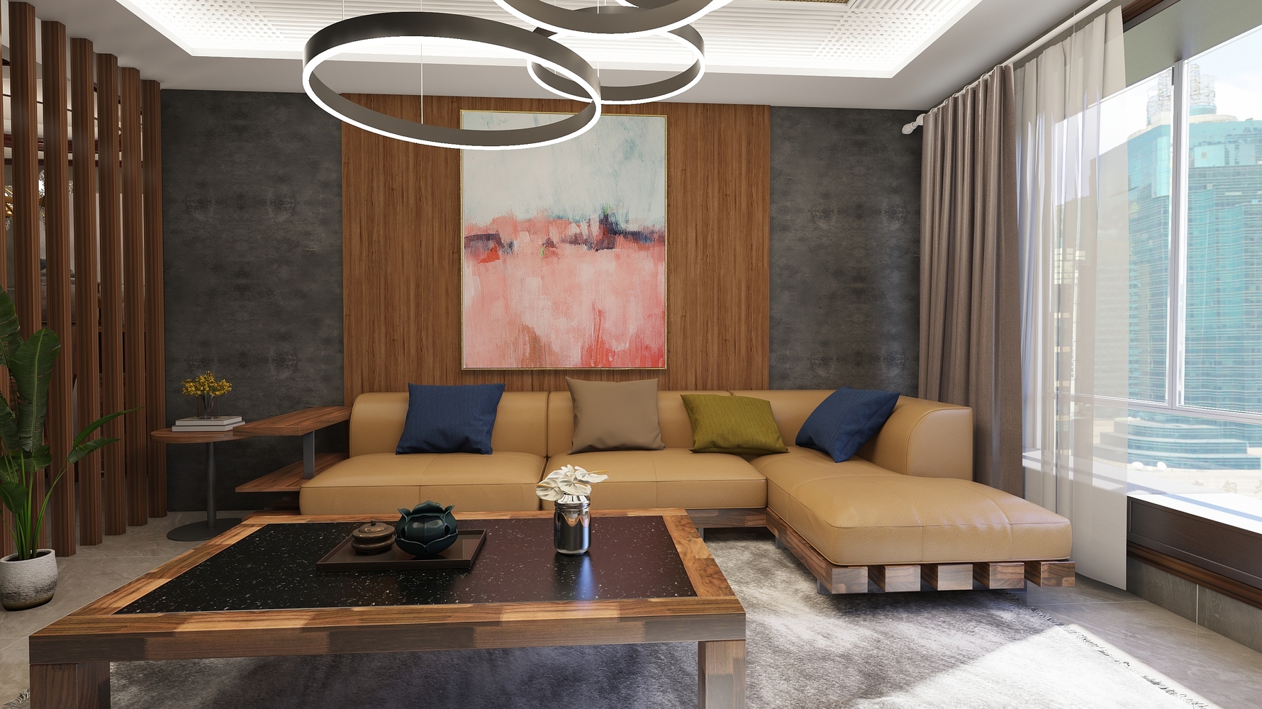 胡桃木系列 - 北欧风格两室两厅装修效果图 - aa设计效果图 - 每平每