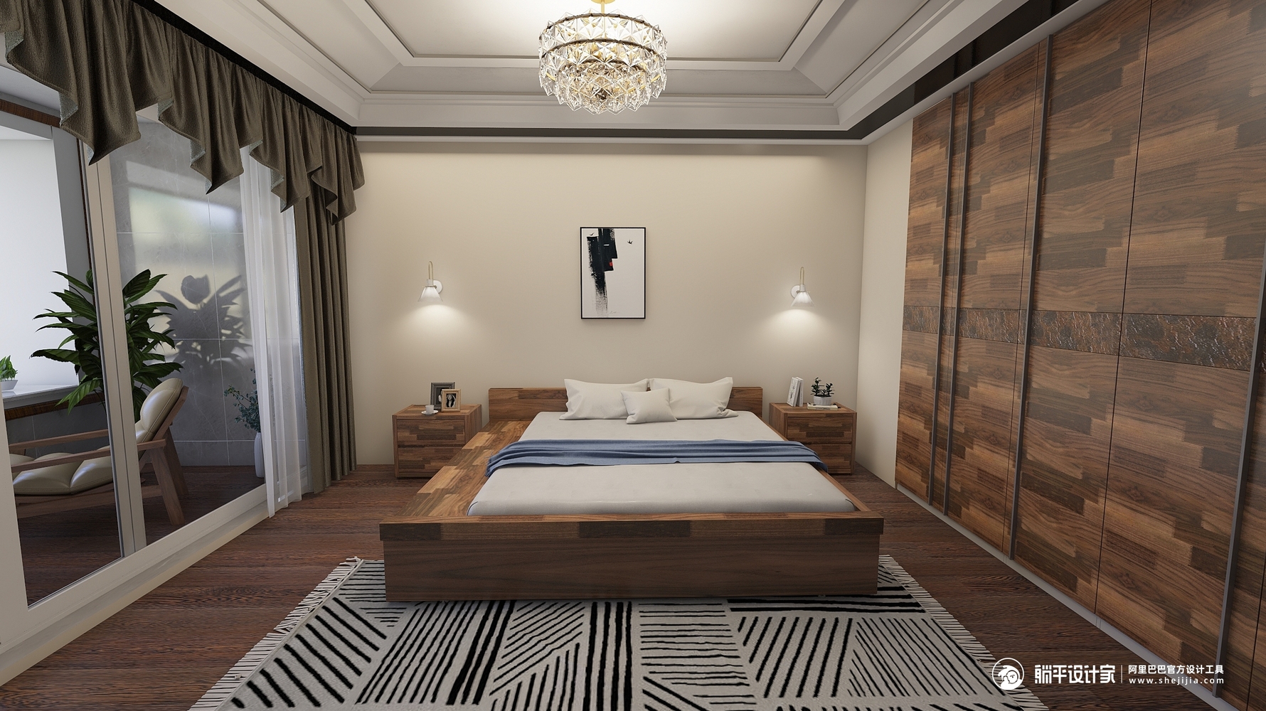 胡桃木系列 - 北欧风格两室两厅装修效果图 - aa设计效果图 - 每平每