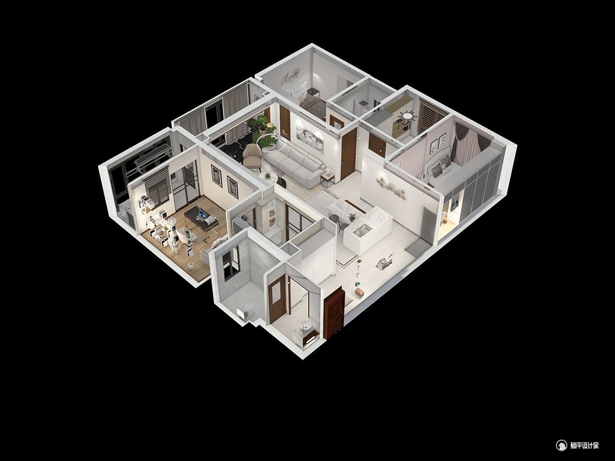 嘉龙尚城1703 - 现代风格四室一厅装修效果图 - 设计师王婷设计效果图