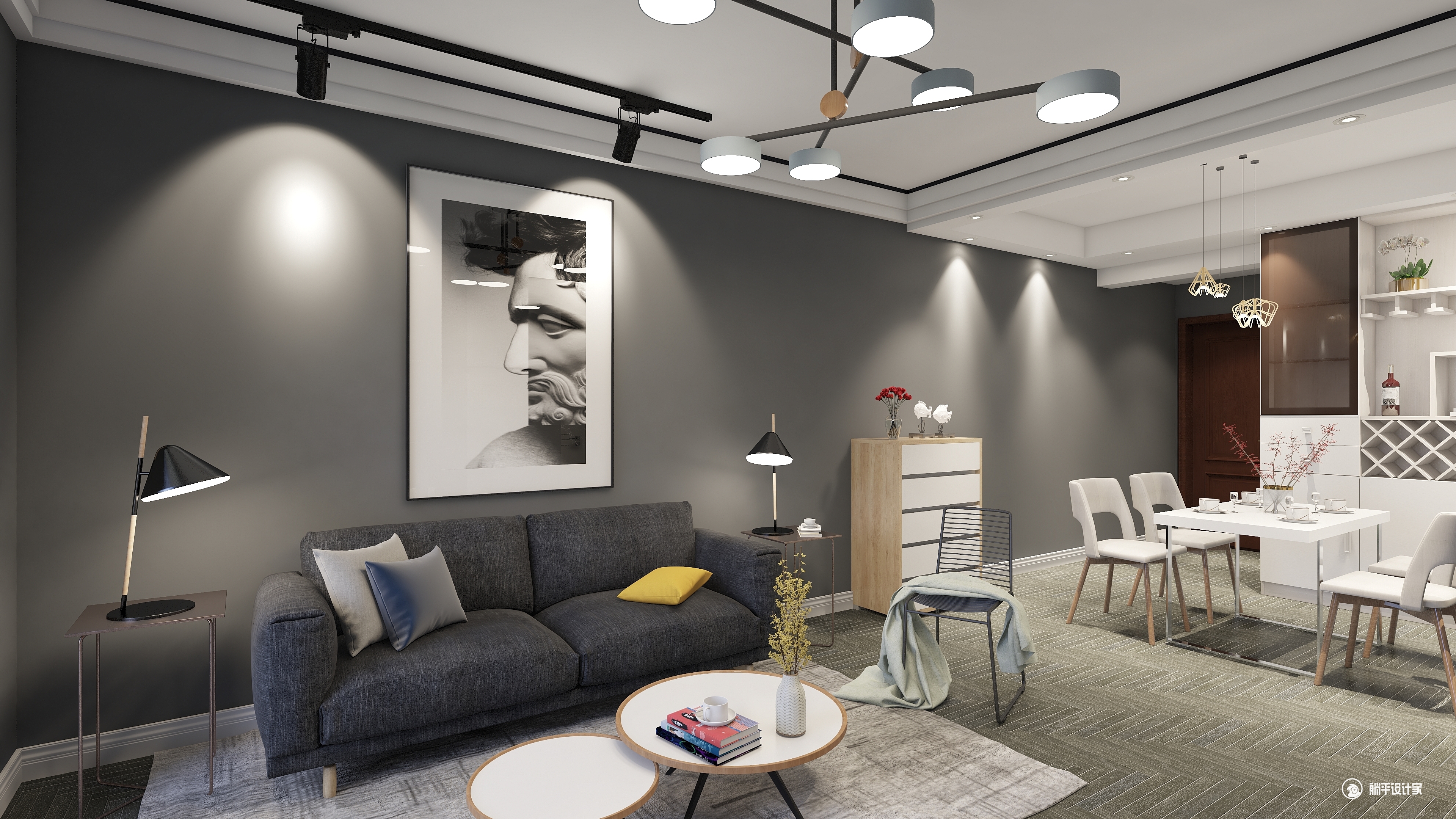 尚居 作品介绍: 本作品是对3室1厅1卫户型设计的modern风格装修效果图