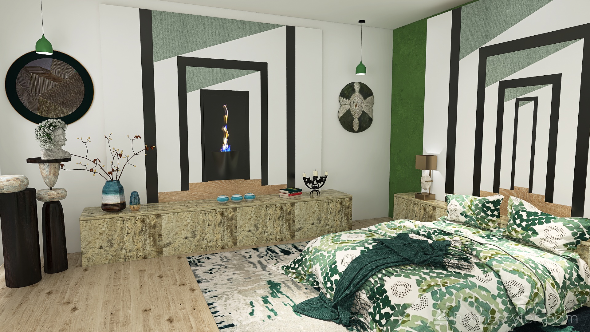 Patio en rose et vert