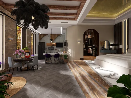 #EmptyRoomContest-Demo Room / A combination of styles - wood Art-Deco