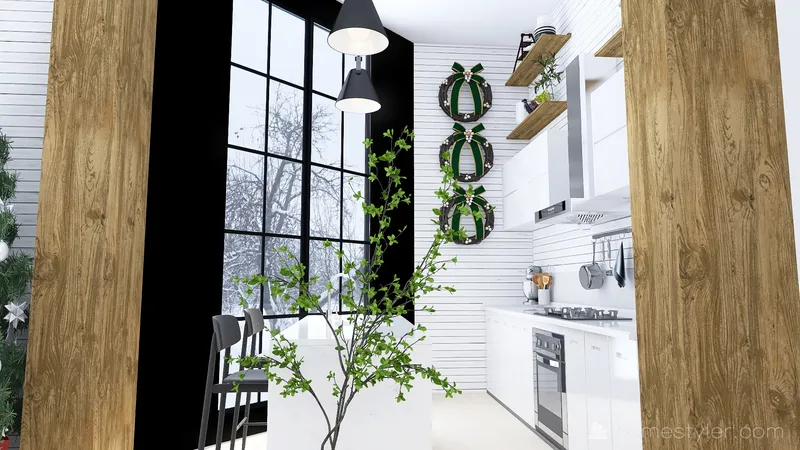 Design Modern Farmhouse apresentando uma área de estar acolhedora com decorações natalinas subtis, por Jazmin Abasto-Ruggeri, País: Desconhecido