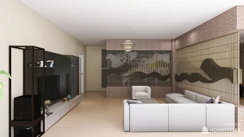 Living room with pool view