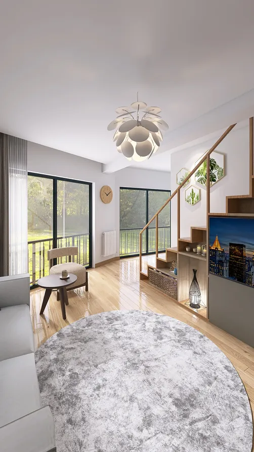 Compact Living Room with Staircase