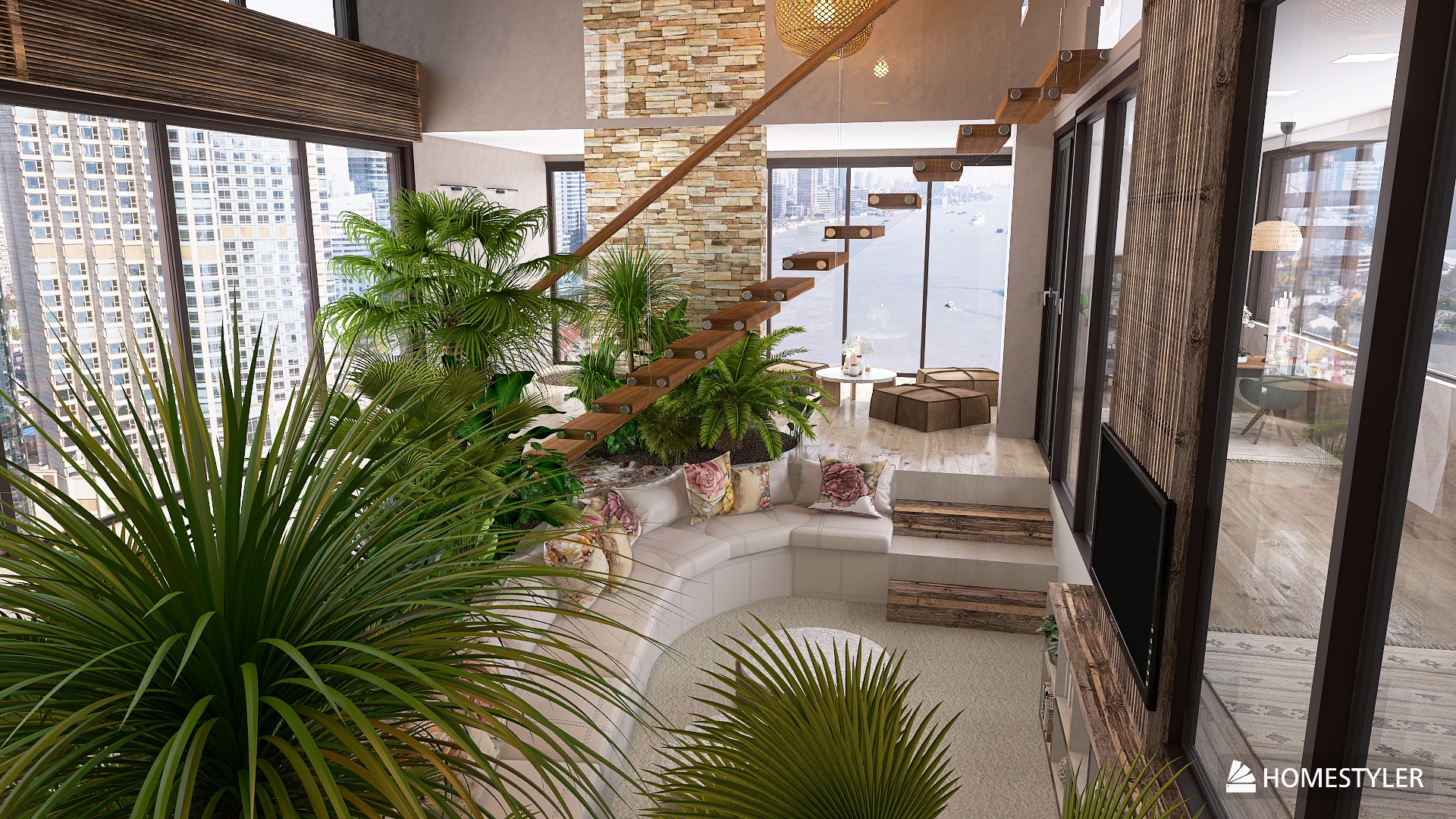 Living room oasis with sunken sofa