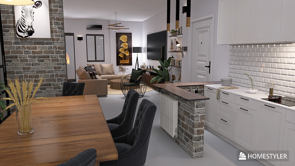 Open Space Kitchen and living room with resin floor