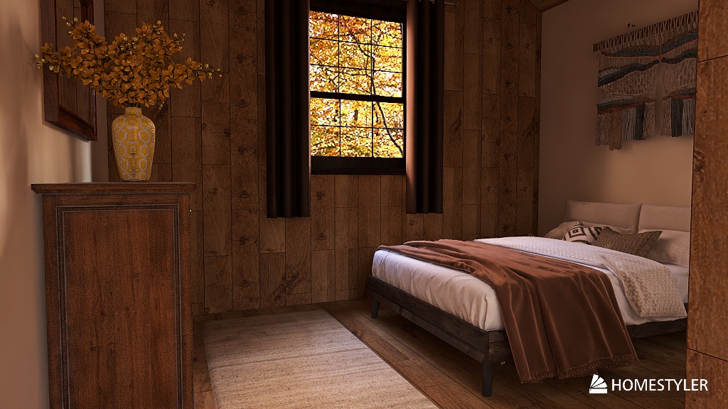 Cabin lost in the woods on a autumn day