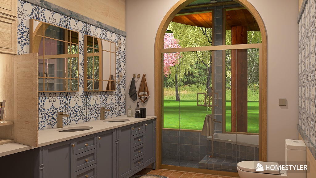 Warm and Blue Bathroom