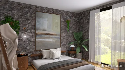 Industrial bedroom with walk-in closet