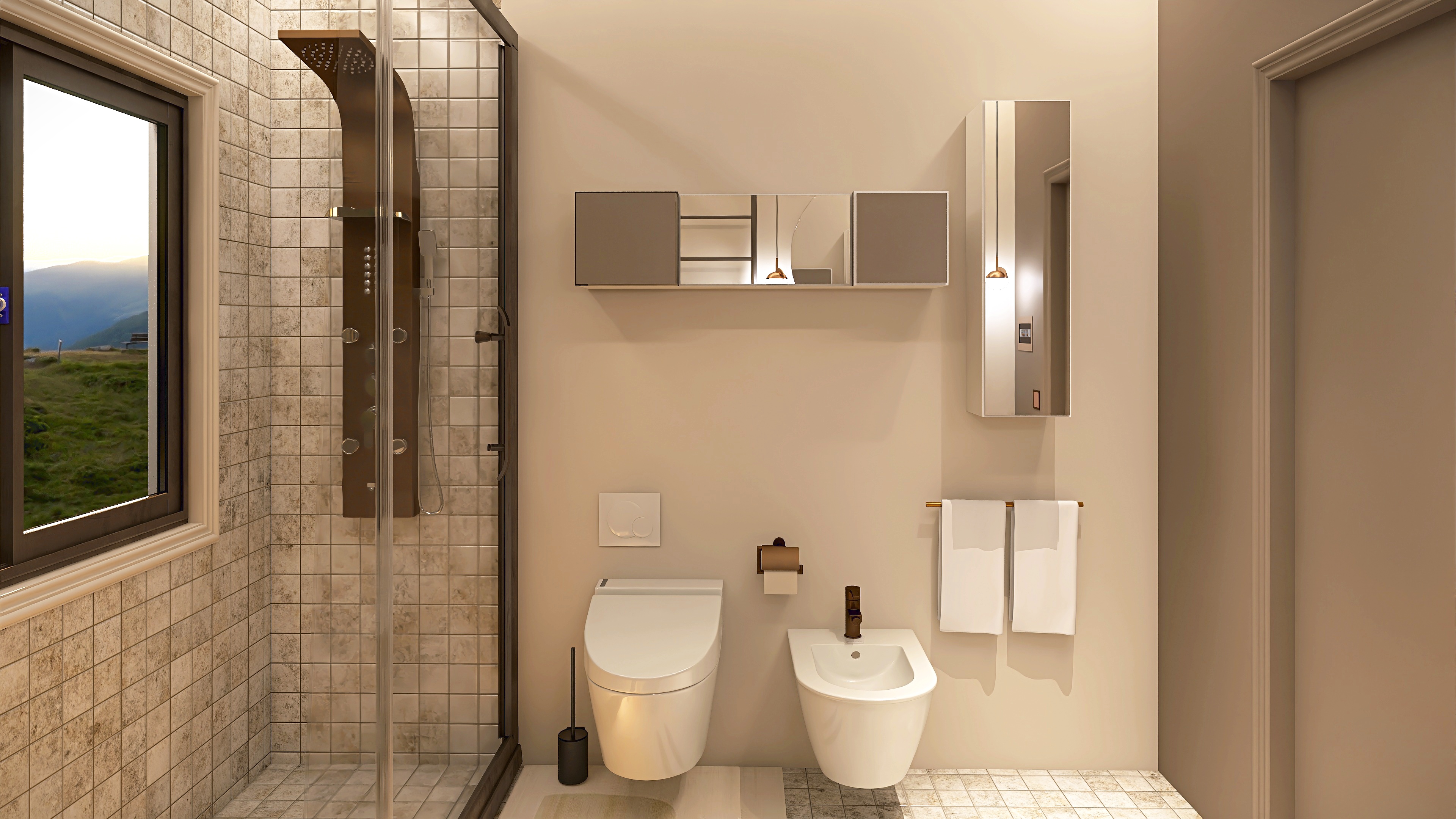 BATHROOM WITH A MOUNTAIN VIEW