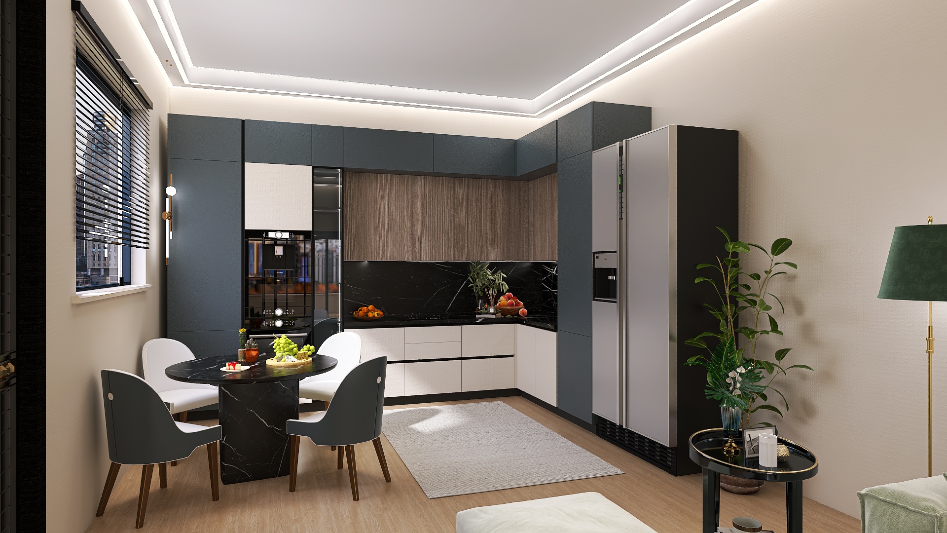 استديو صغير متكامل على شكل حرف L