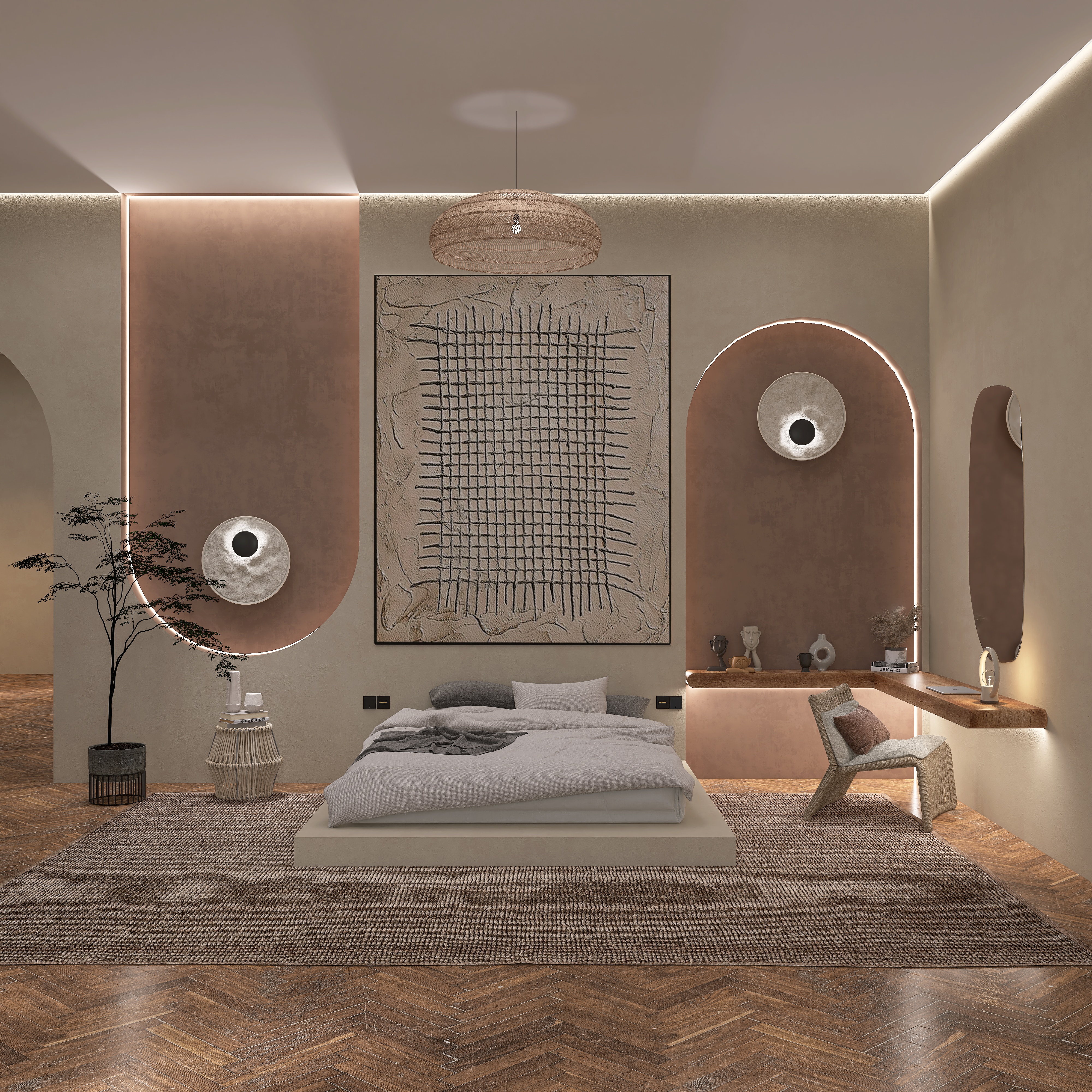 Wabi Sabi bedroom 1:1 render