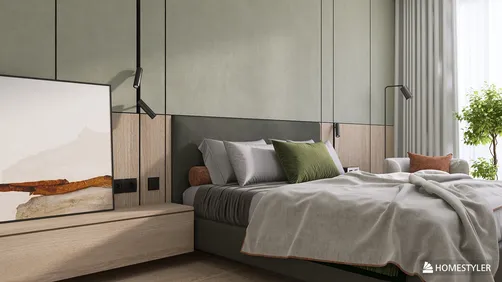 Modern Bedroom with Green and Terracotta Accents