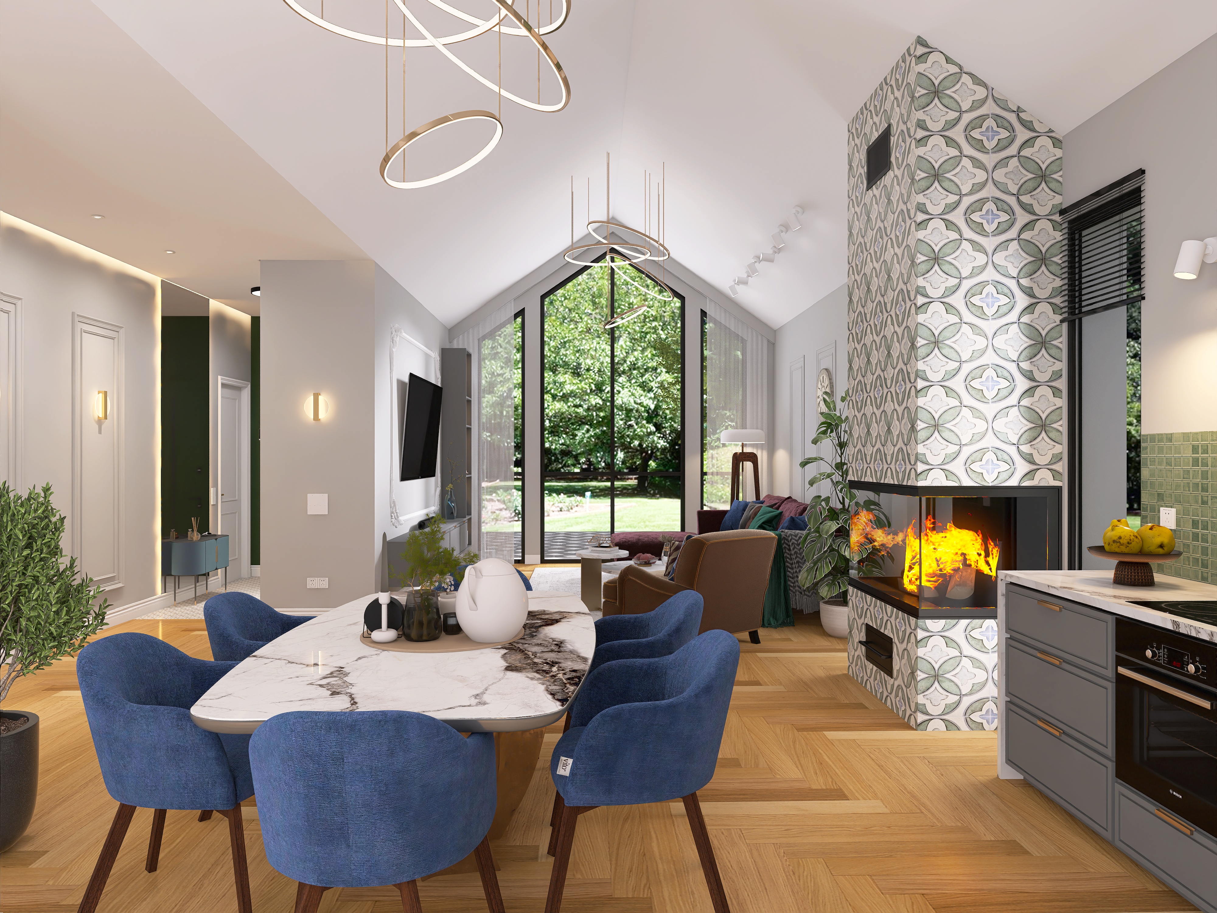 Обеденная зона в загородном доме Подмосковья