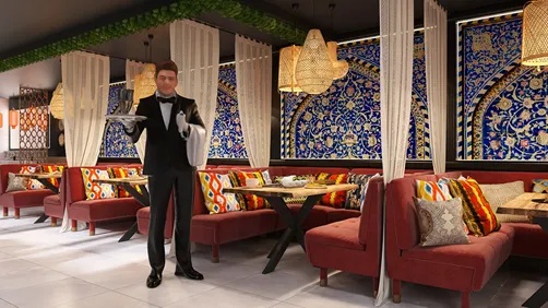 Robot waiter Ivan. Teahouse