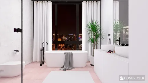 Luxurious bathroom with pink tiles