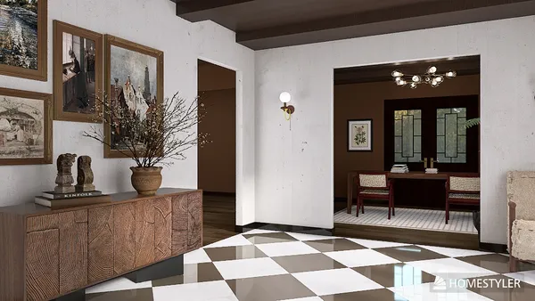 Modern living room with vintage decor, showcasing a cozy atmosphere and elegant furnishings in a contemporary style, featuring smart furniture arrangement capabilities of Homestyler.