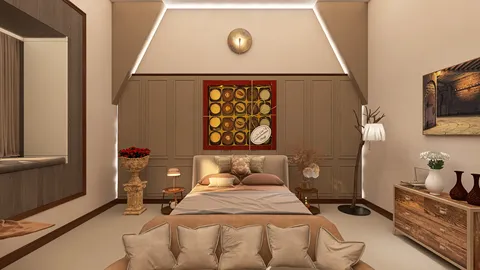 luxurious bedroom design featuring a cozy bed arrangement with elegant decor elements in a contemporary style, showcasing Homestyler's real-time 3D rendering feature for accurate design previews.
