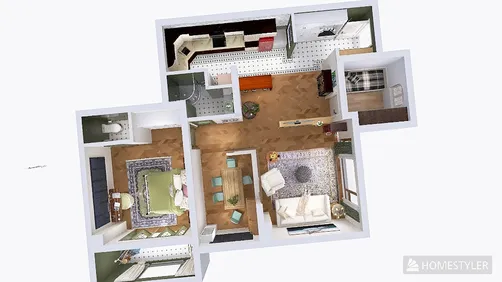 Empty-Retro Green & Brown Apartment