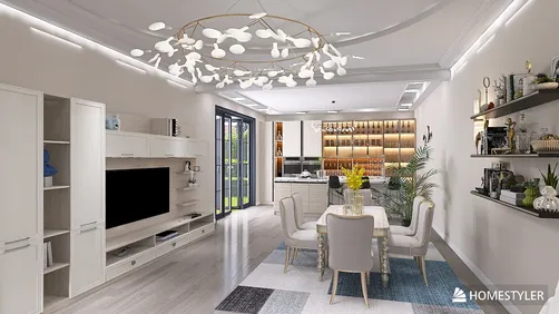 Kitchen with living and diner room