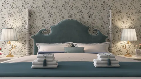 luxurious bed with elegant headboard decorating the bedroom in vintage style showcasing the interior design optimization features of Homestyler