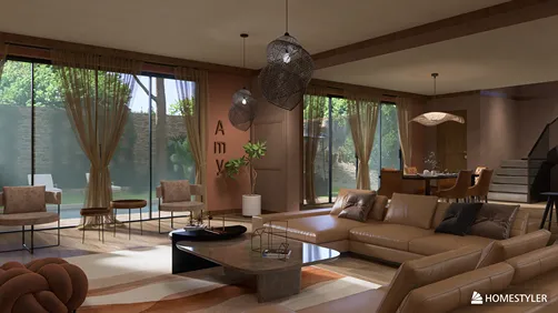 modern living room with a cozy sofa arrangement and elegant decor featuring AR virtual furniture placement for enhanced interior design visualization