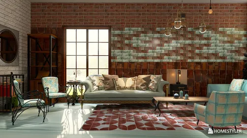 cozy living room with a comfortable sofa and decorative armchairs showcasing vintage style, enhancing the interior decor with Homestyler's real-time 3D rendering feature.