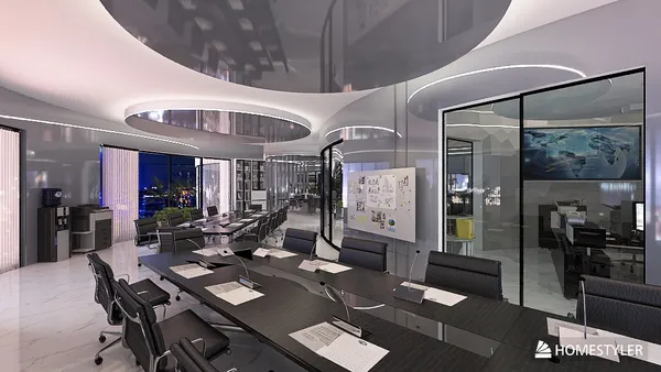modern conference room with sleek furniture showcasing a professional design style for effective meeting space optimization using Homestyler's real-time 3D rendering feature