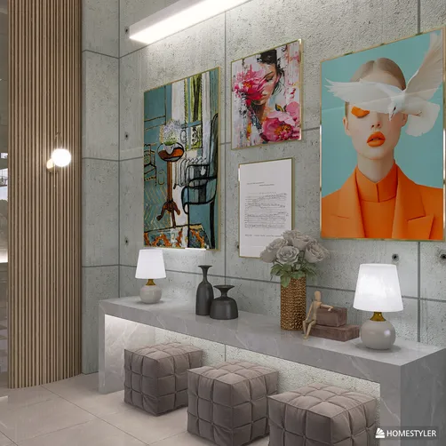 modern hallway console with decorative paintings and stylish lamps enhancing aesthetic appeal using Homestyler's real-time 3D rendering feature