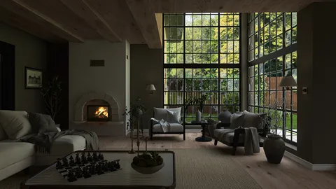 cozy living room showcasing a modern design with an emphasis on natural light and greenery, perfect for enhancing interior decor using Homestyler's real-time 3D rendering feature.