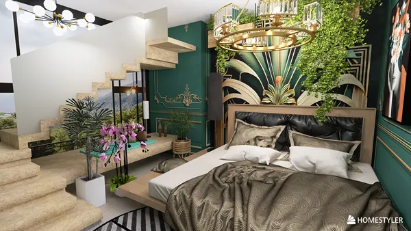 modern bedroom design with integrated greenery featuring 3D rendering by Homestyler for interior decor visualization