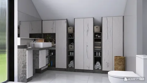 modern bathroom cabinetry installation featuring sleek storage solutions and minimalist design for efficient space utilization using Homestyler's real-time 3D rendering functionality